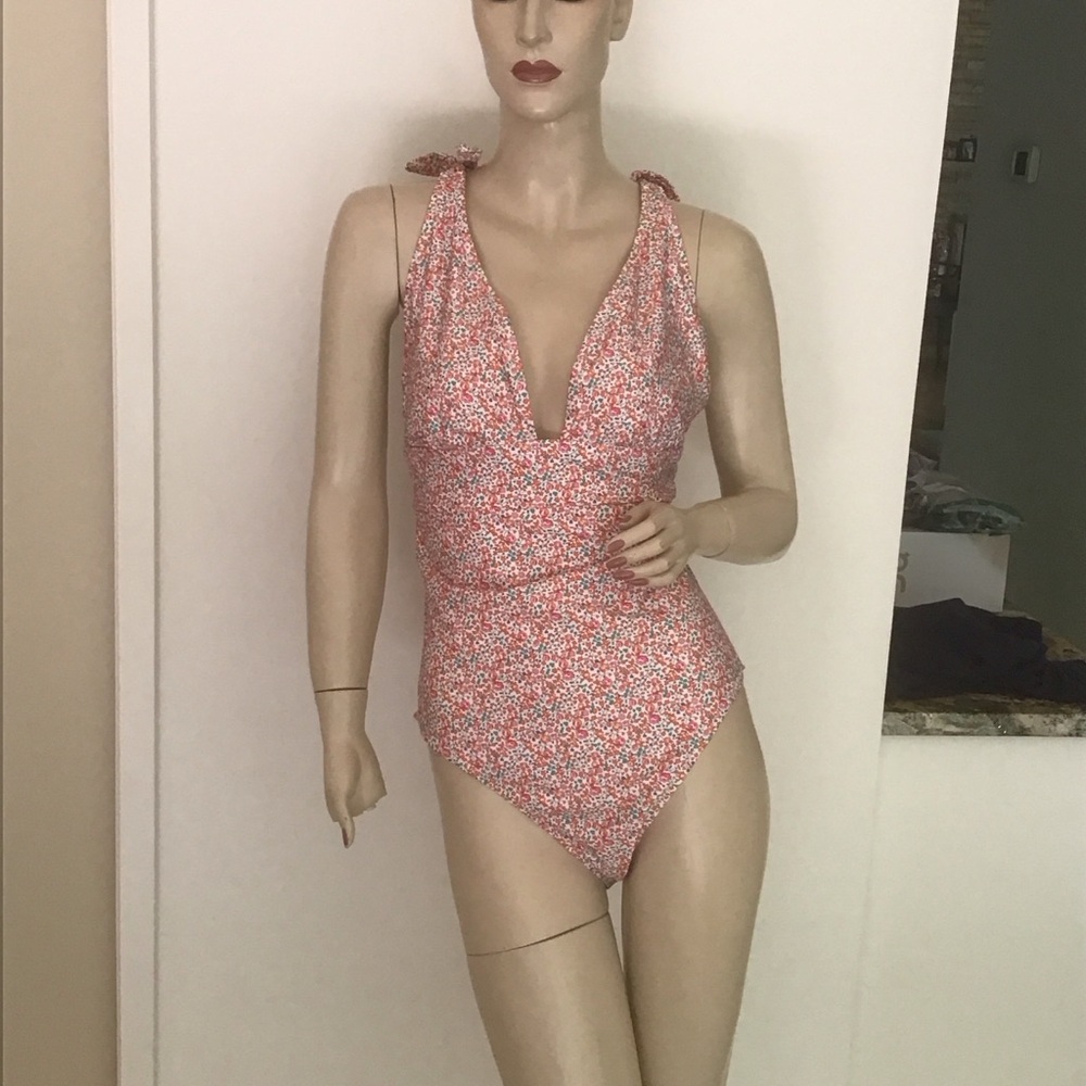 J Crew Liberty London Eloise Rose Pink Floral Tie Shoulder One Piece Swimsuit 14